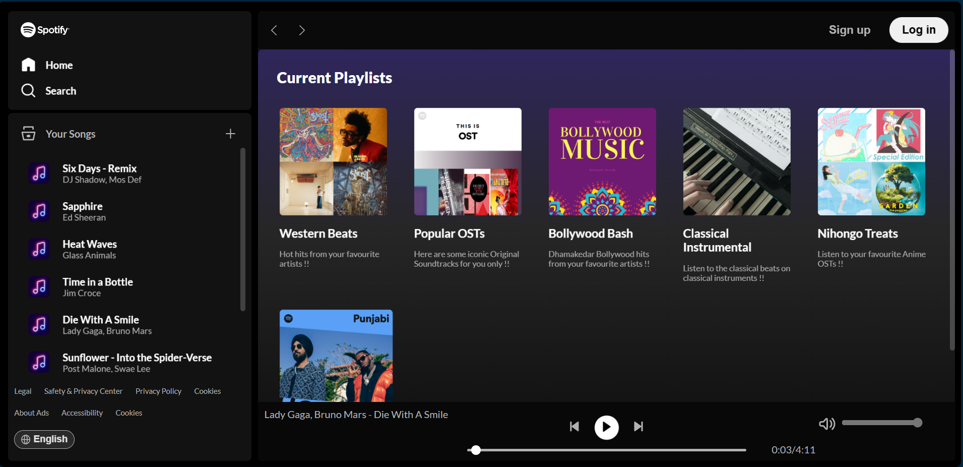 Spotify Clone — Music player interface